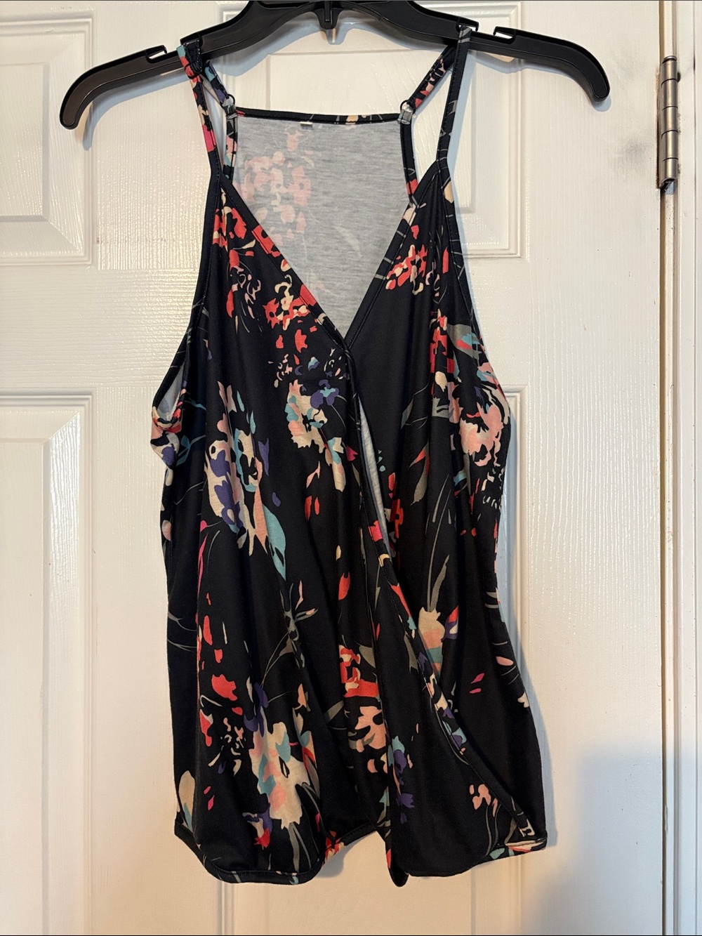 Black Floral Surplice Tank Top